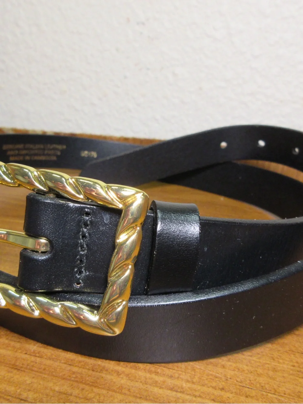 J. Crew Black Leather Belt with Gold Twisted Buckle